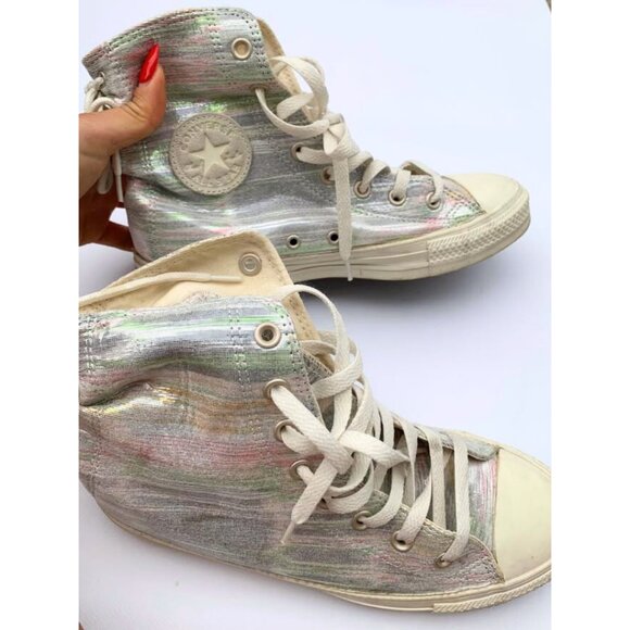 Shiny Converse Chuck Taylor High Tops – Iridescent Silver – Women’s Size 8 US - Picture 4 of 5